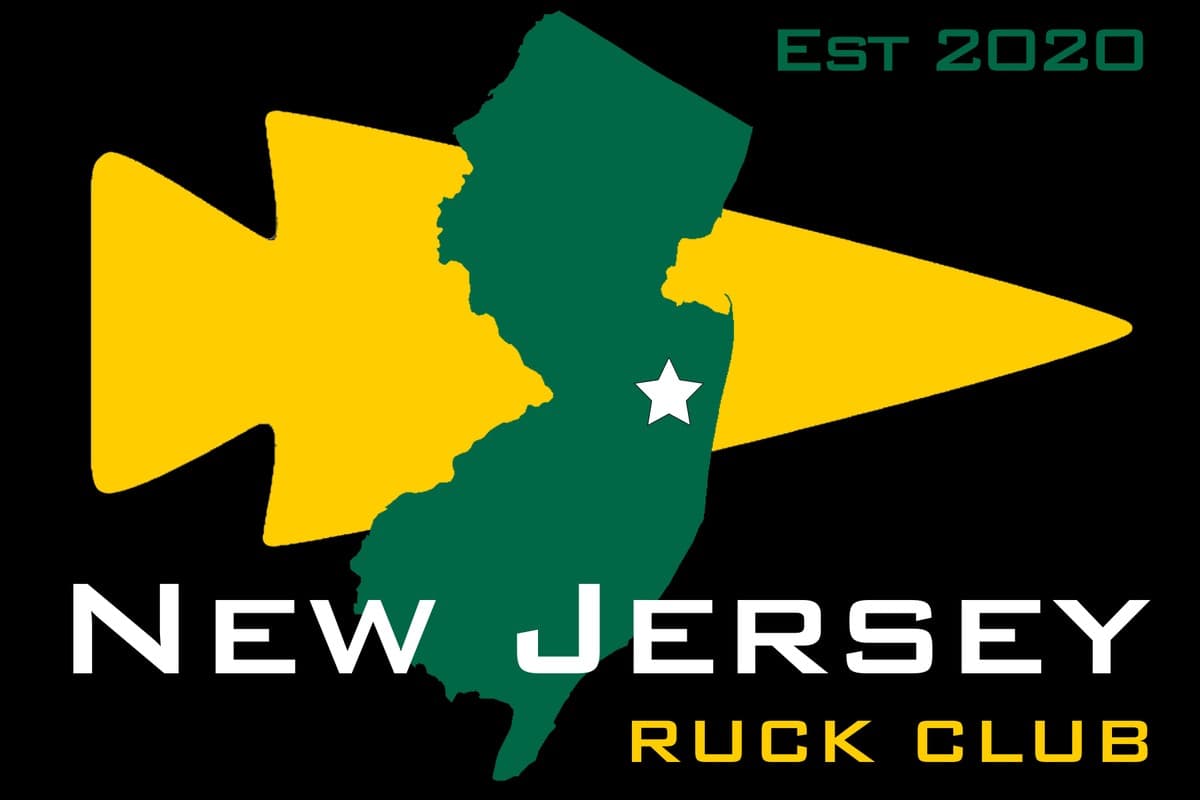 New Jersey Ruck Club logo: the state of New Jersey over a gold arrowhead, established 2020